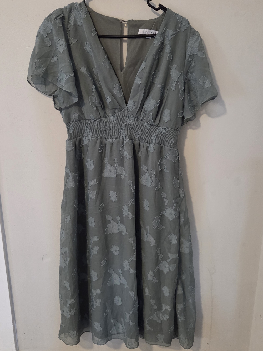 Baltic Born Sage Green V-Neck Smocked Waist Midi Dress